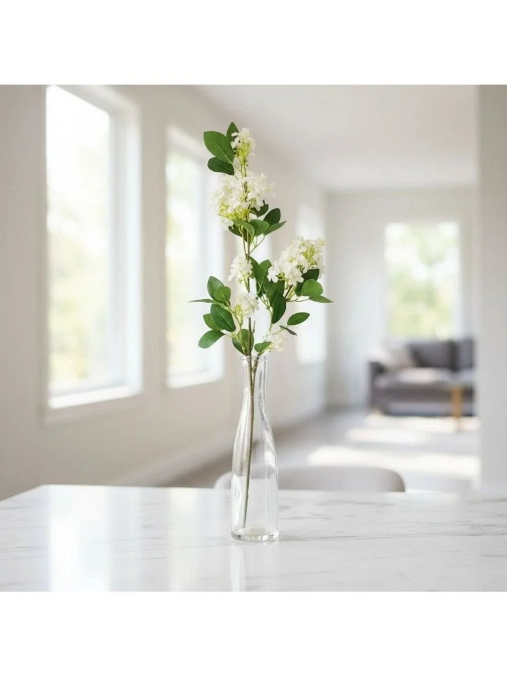 White Blossom Stem Artificial Flower Branch 29 Inch Faux Cherry Blossom Floral F